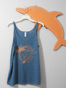 "Ocean Love" (w/whale tail)-Women's Slouchy Tank *PINK print